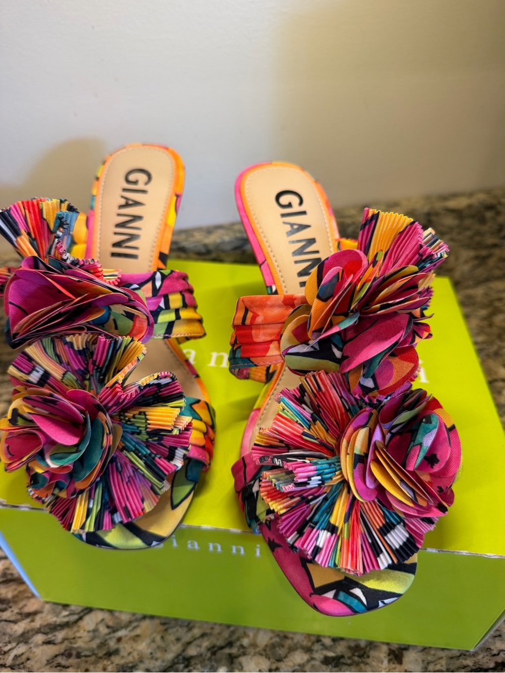 Gianni Bini Pink Multi Floral Ruffle High Heel Sandals - Picture 2 of 7